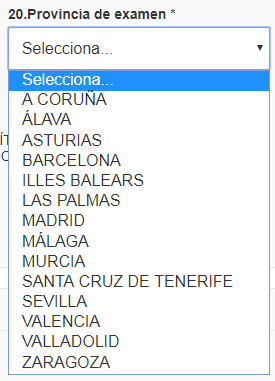 provincias de examen auxiliar administra