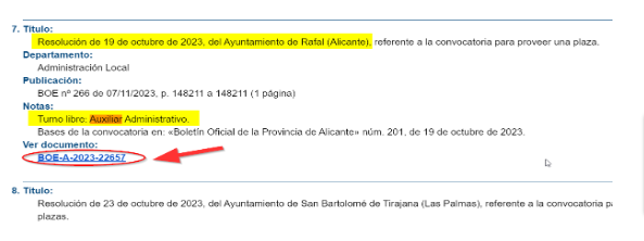 auxiliar de corporaciones locales avisos de convocatorias en el BOE