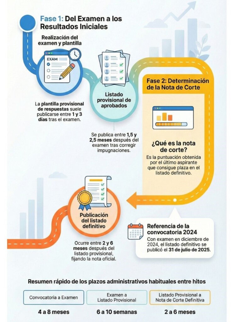 infografía nota de corte auxiliar administrativo del estado: ¿cuándo se publica?